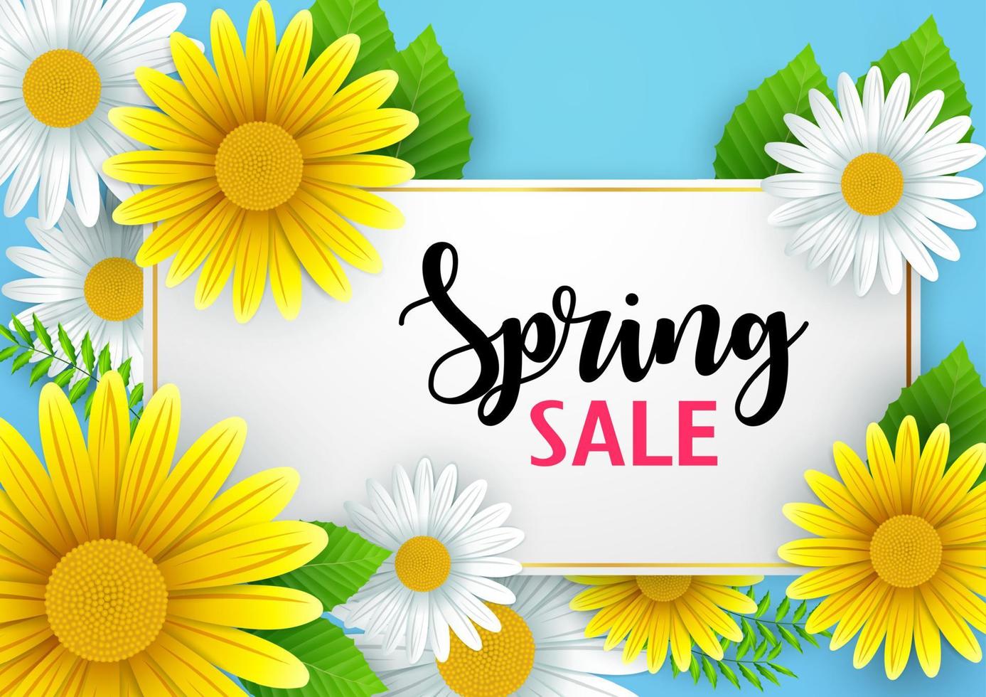Spring sale banner background with beautiful flowers vector