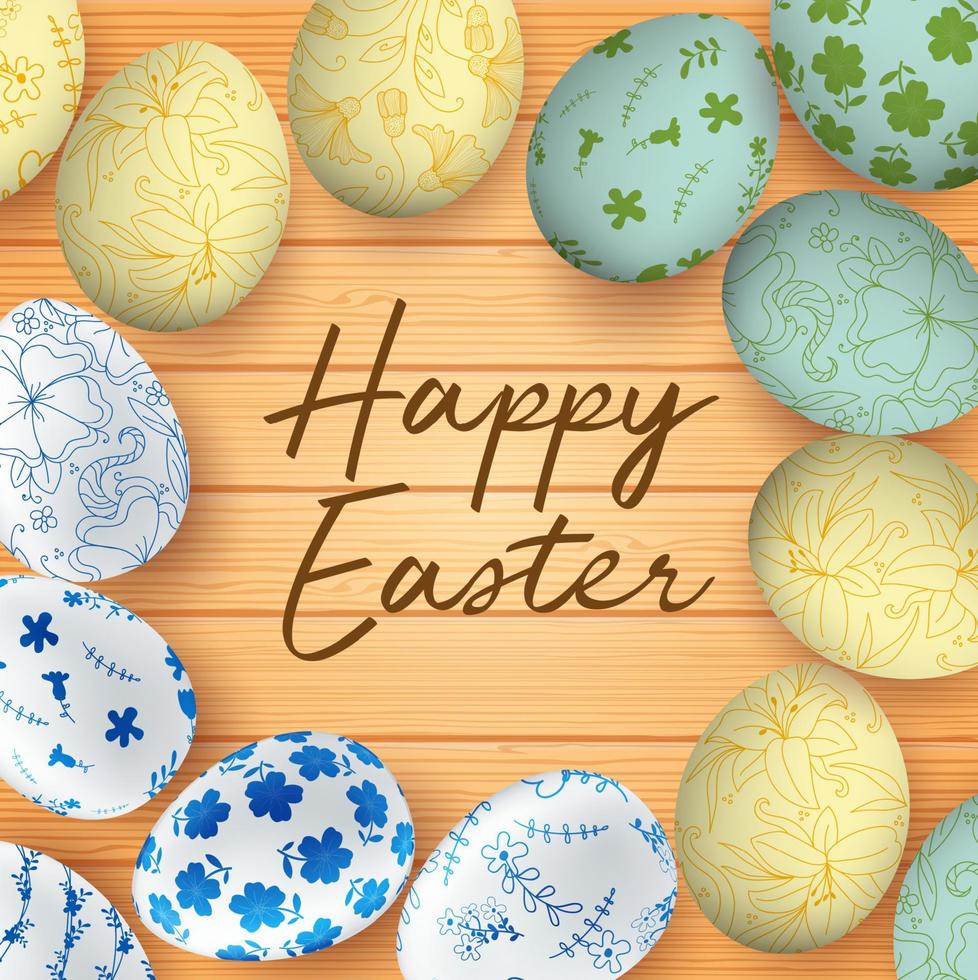 Easter eggs on the wooden table vector