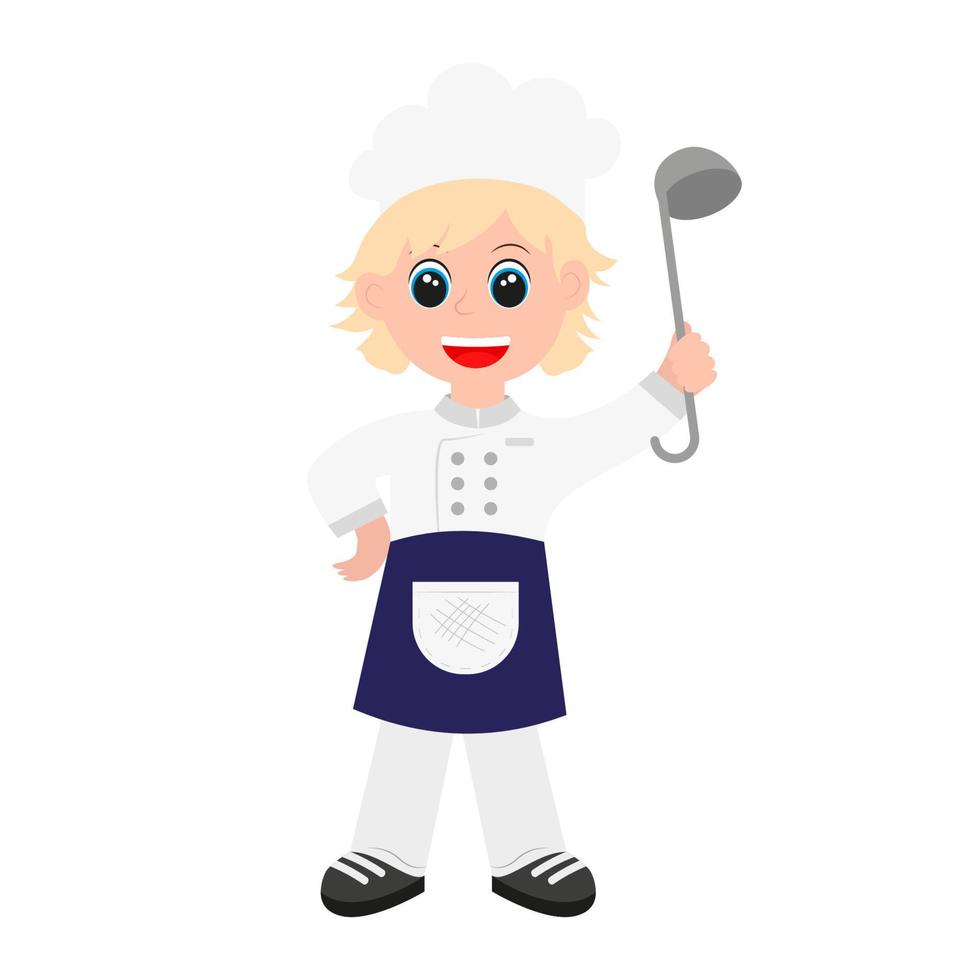 Cute cartoon cook with ladle in hand vector