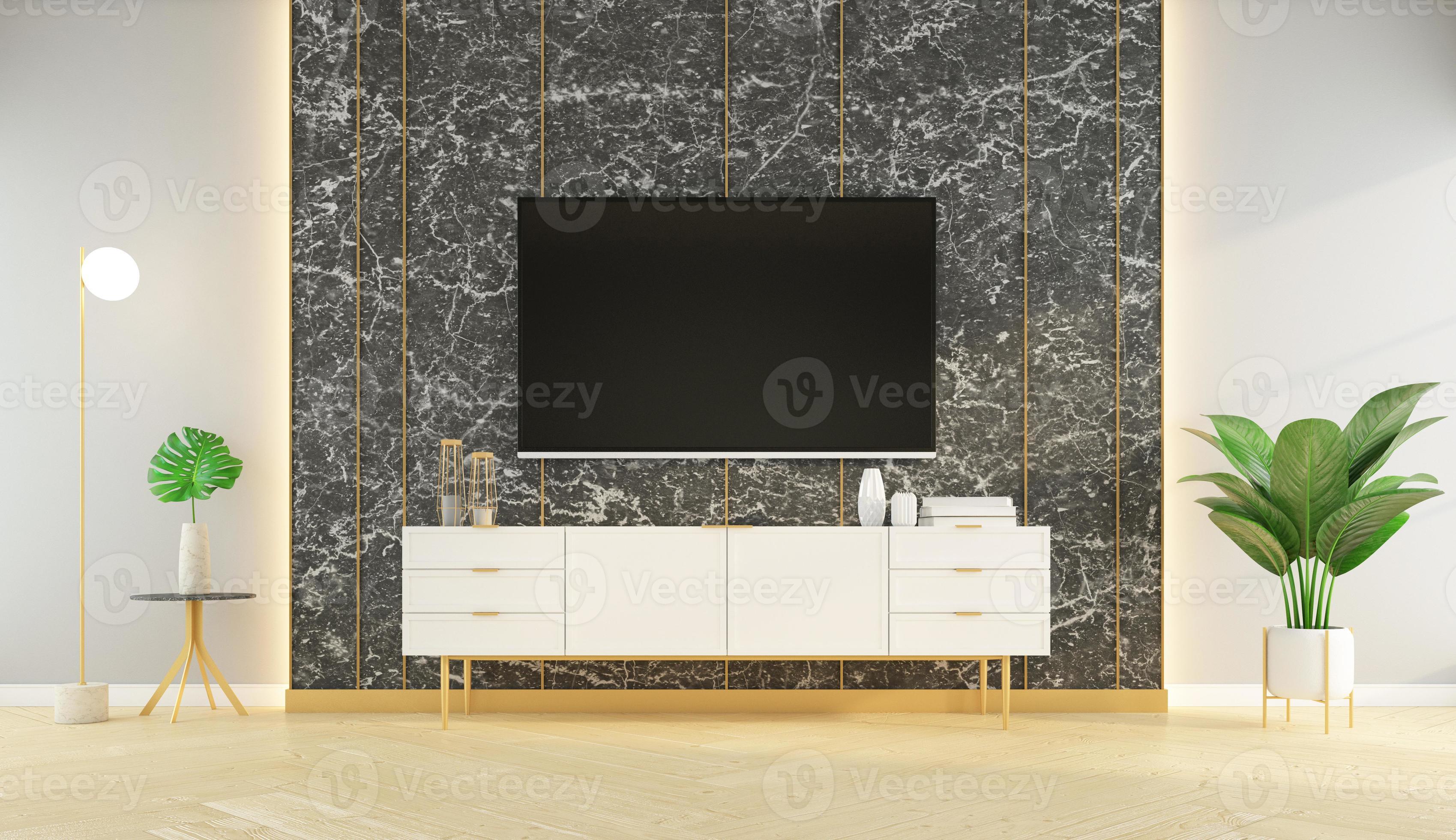 Modern living room with marble wall and luxury TV cabinet. 3D rendering  6653207 Stock Photo at Vecteezy