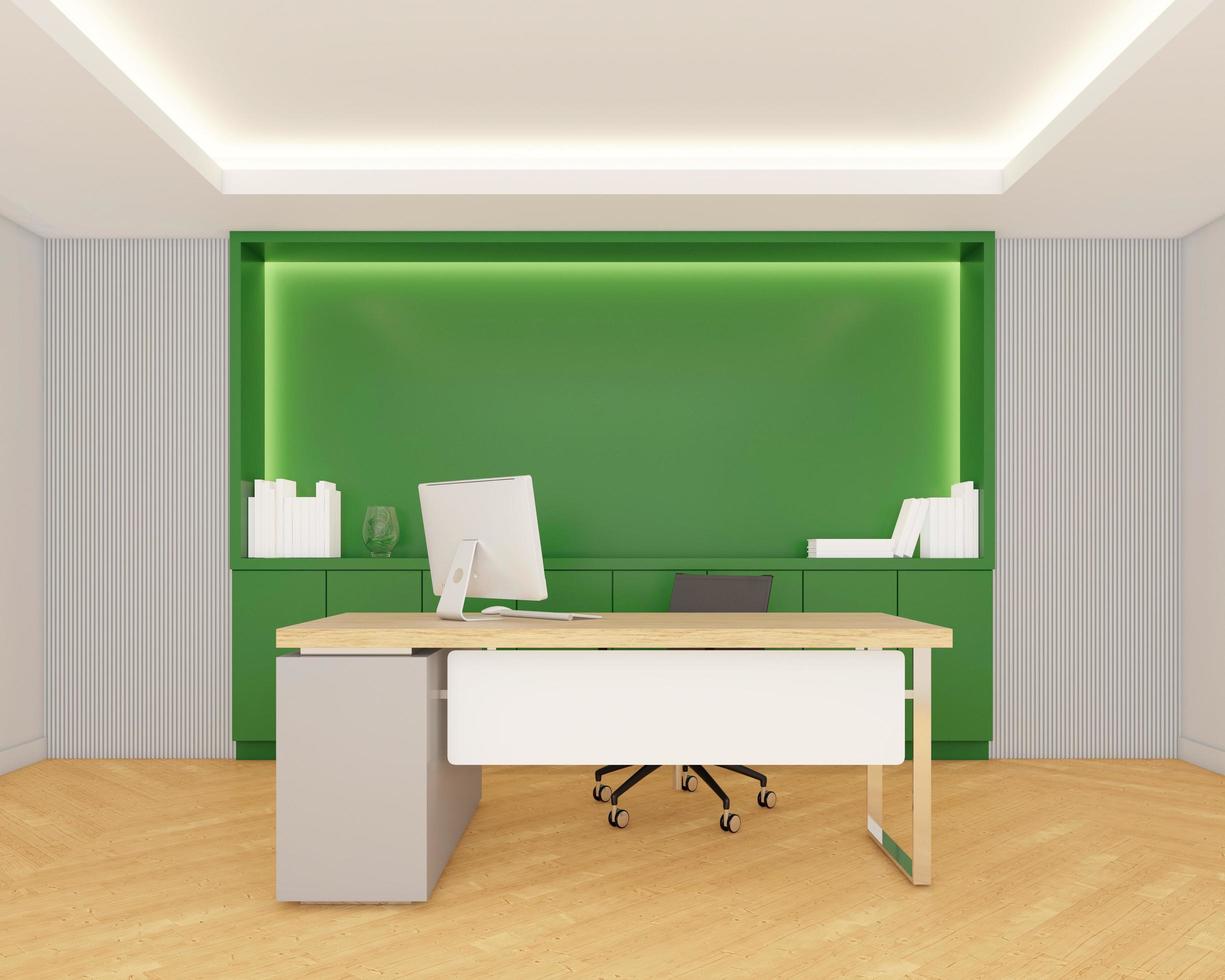 Workspace room with table and chair, shelf and cabinet. 3d rendering photo