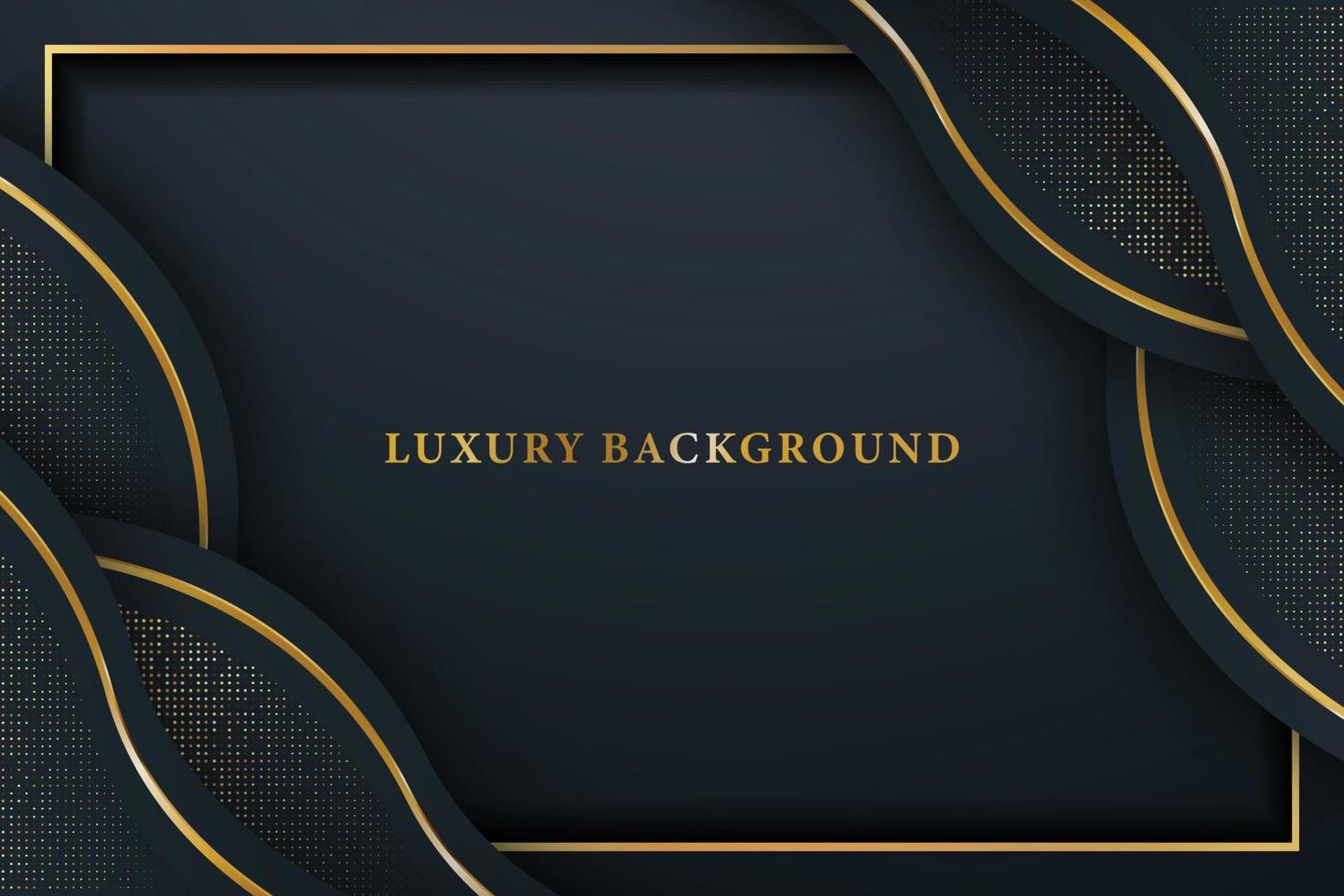 Luxury black overlap layers background with golden element vector