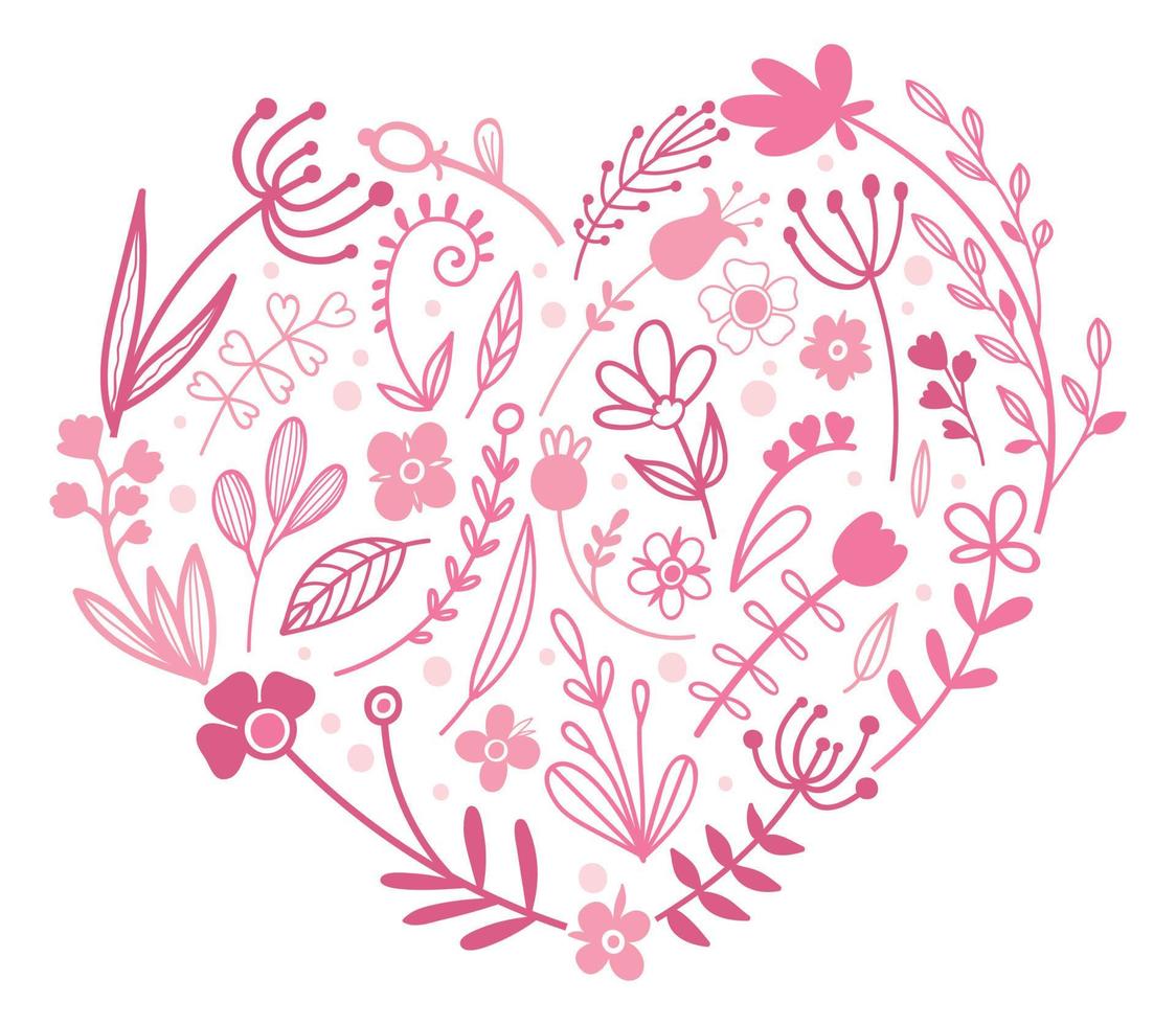 Flower heart with doodle elements. vector