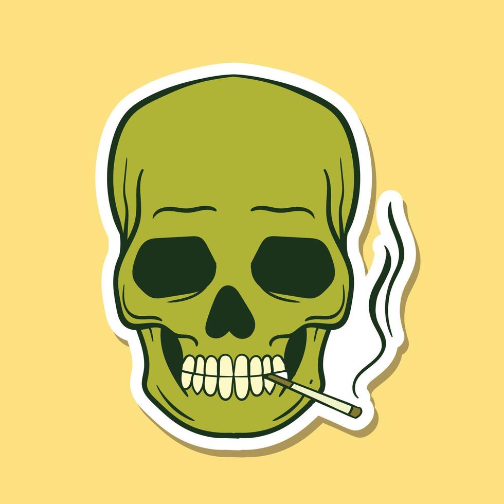 dibujado a mano ilustración de garabato de calavera fumando para póster de pegatinas, etc. vector premium