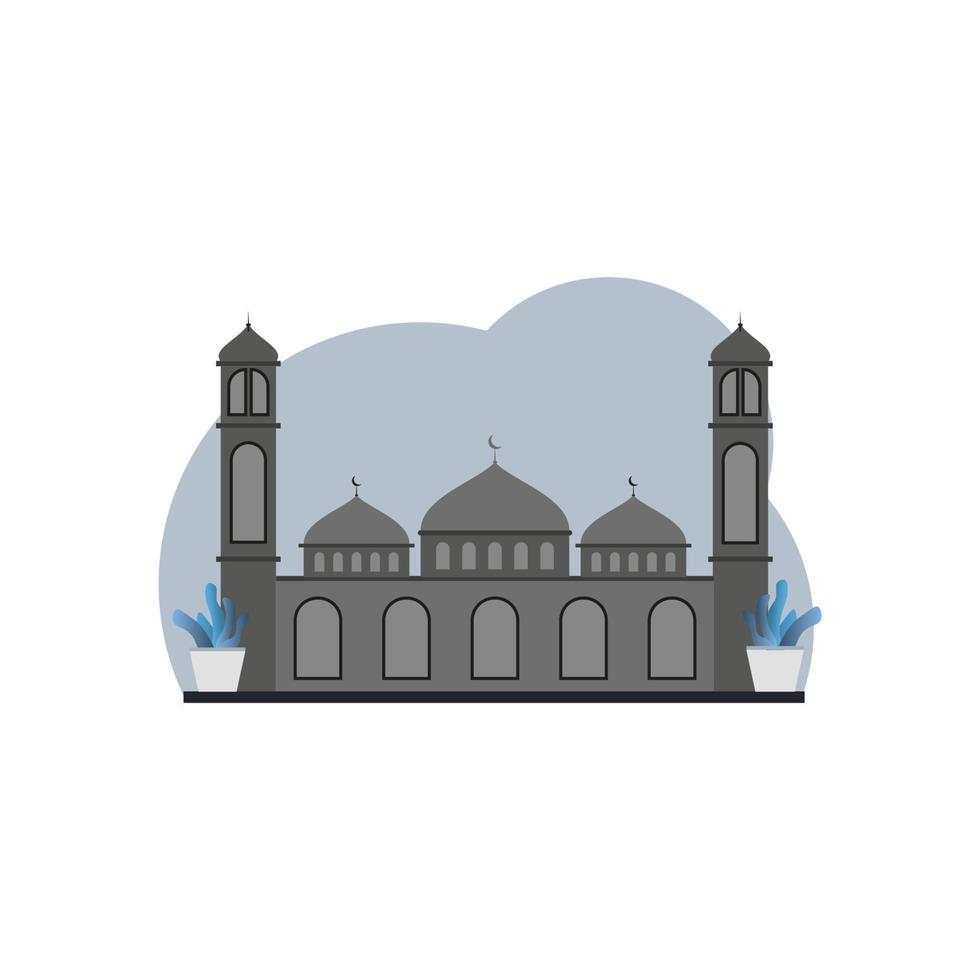 Islamic icon Mosque Illustration In Gray Flat Color vector