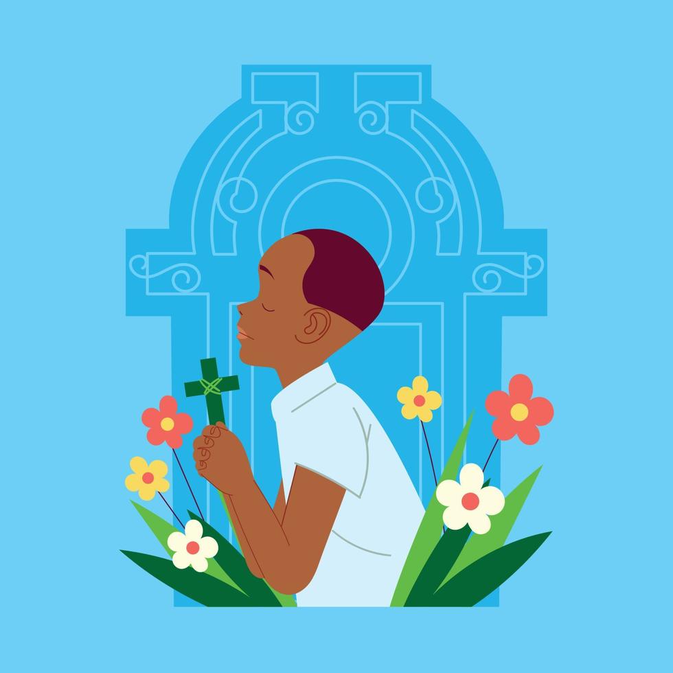 Boy Praying in Palm Sunday vector