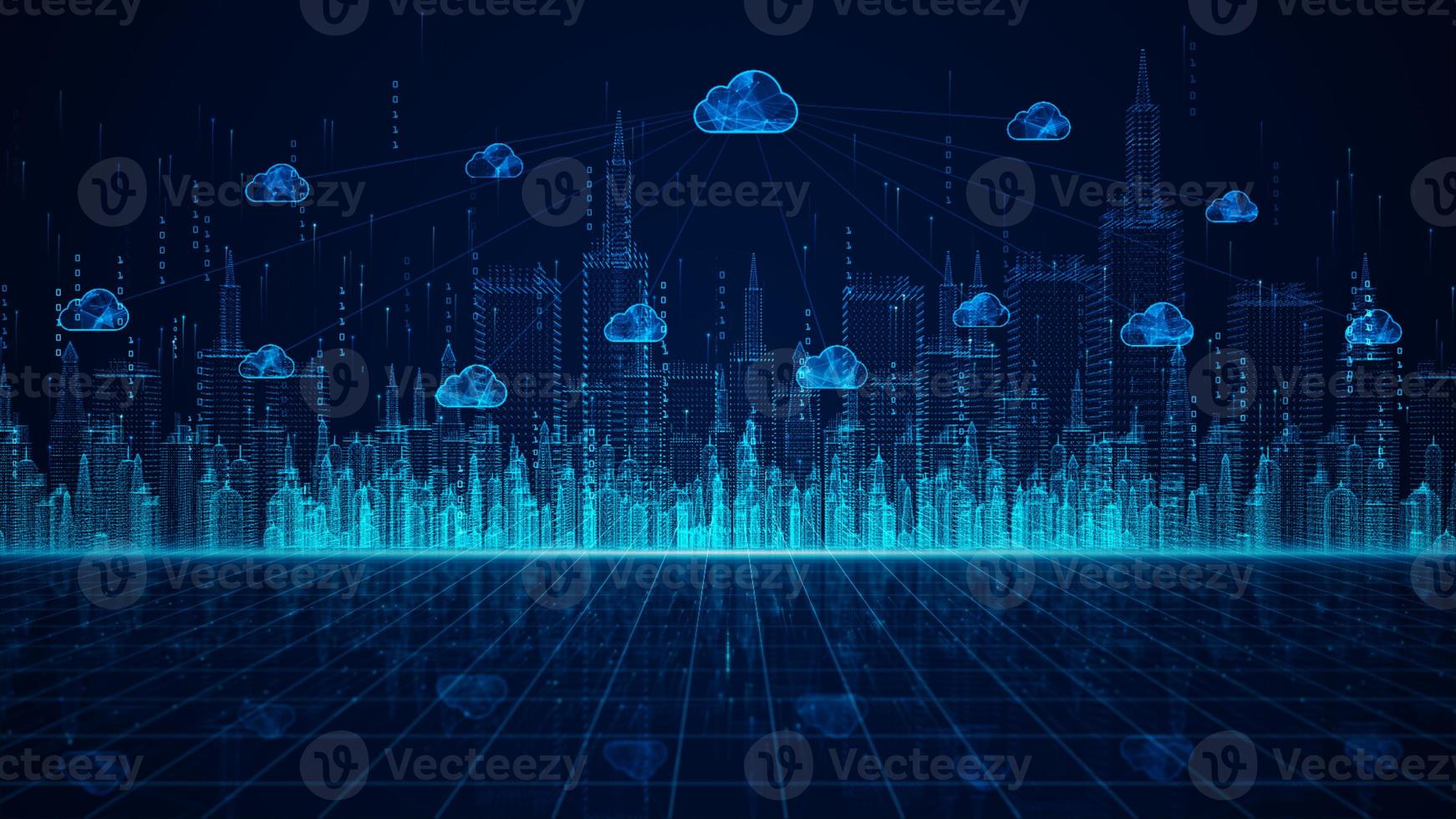 Digital City and cloud computing using artificial intelligence, 5g high-speed connection data analysis. Digital data network connections and global communication background. photo