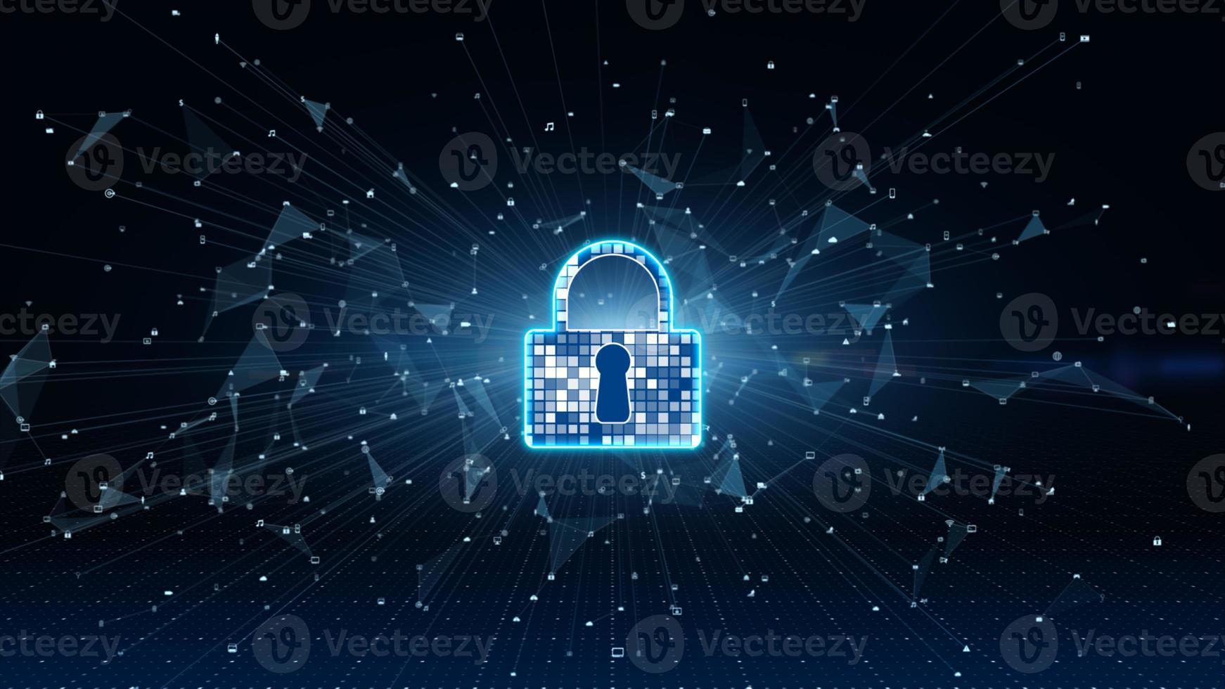 Lock Icon. Cyber Security of Digital Data Network Protection. High-speed connection data analysis. Technology data binary code network conveying connectivity background concept. photo