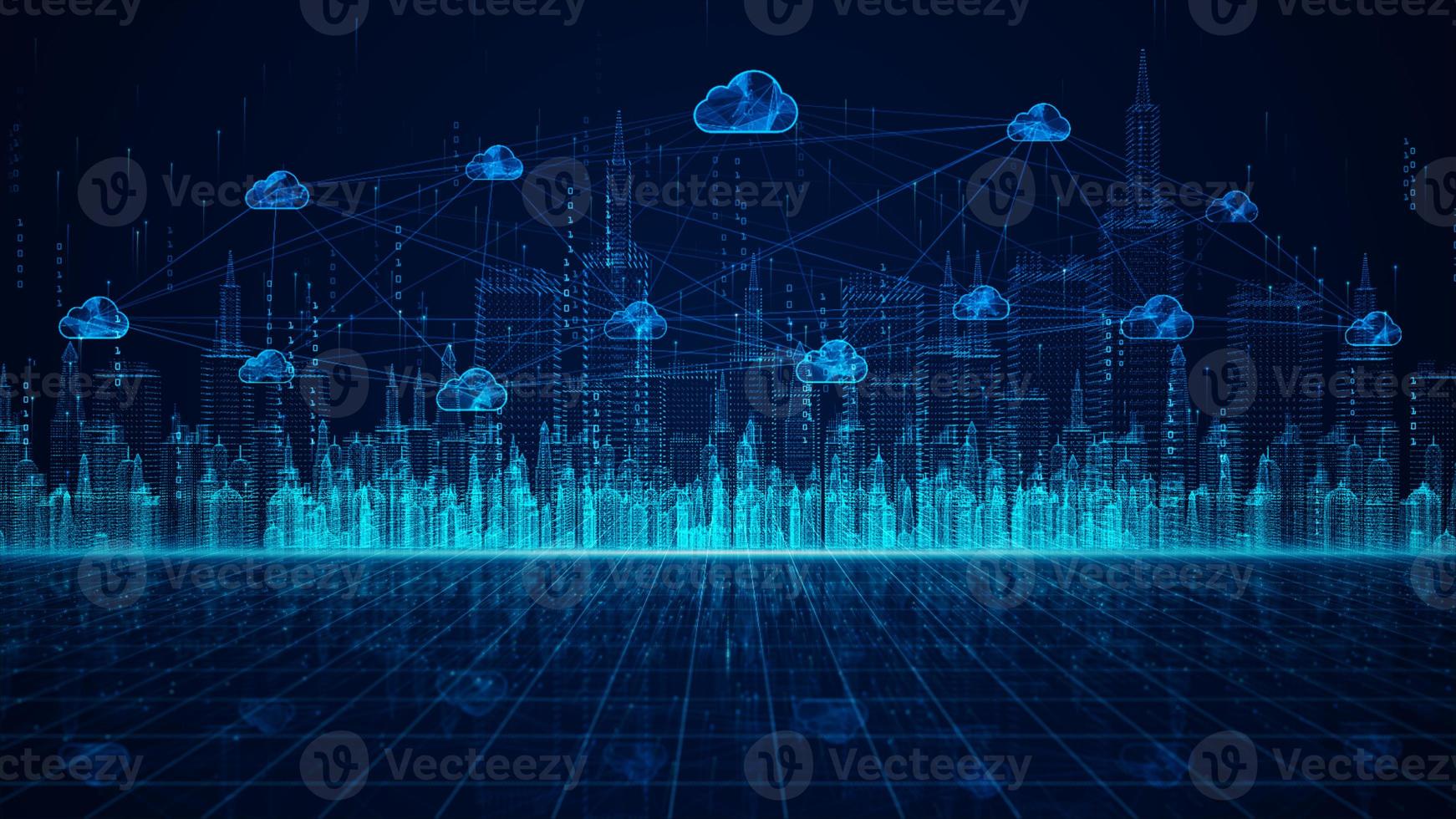 Digital City and cloud computing using artificial intelligence, 5g high-speed connection data analysis. Digital data network connections and global communication background. photo