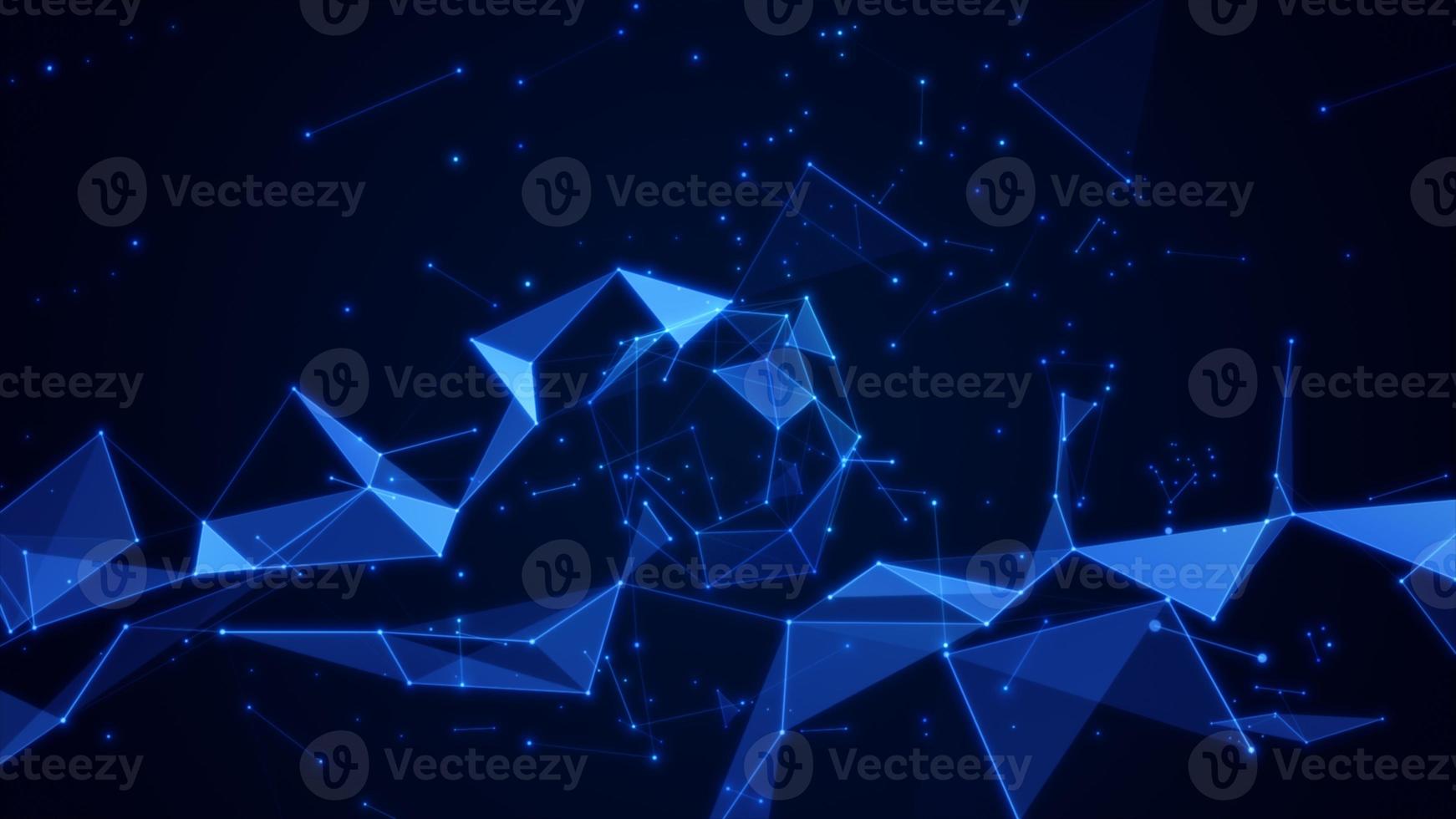 Polygon abstract background with dots and lines connect. Technology Network Data Connection. Animation of Futuristic Cyberspace on blue color background. photo