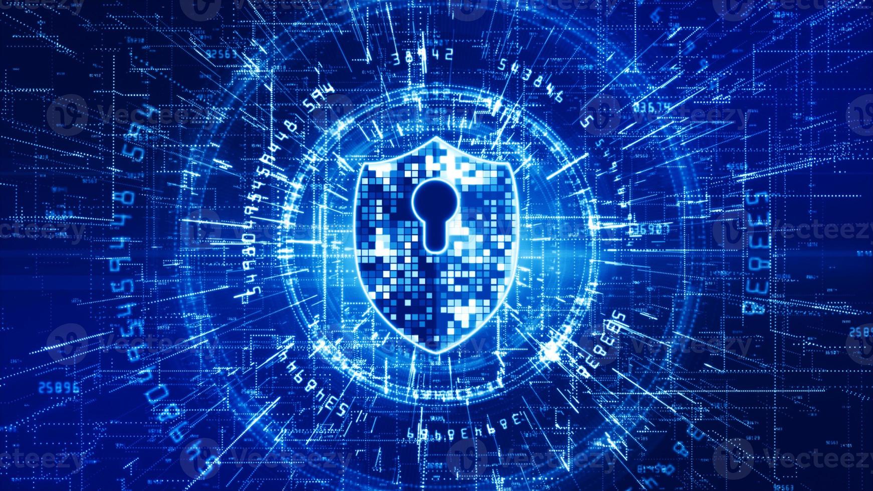 HUD and Shield Icon of Cyber Security. Digital Data Network Protection. High-speed connection data analysis. Technology data binary code network conveying. Future technology background concept. photo