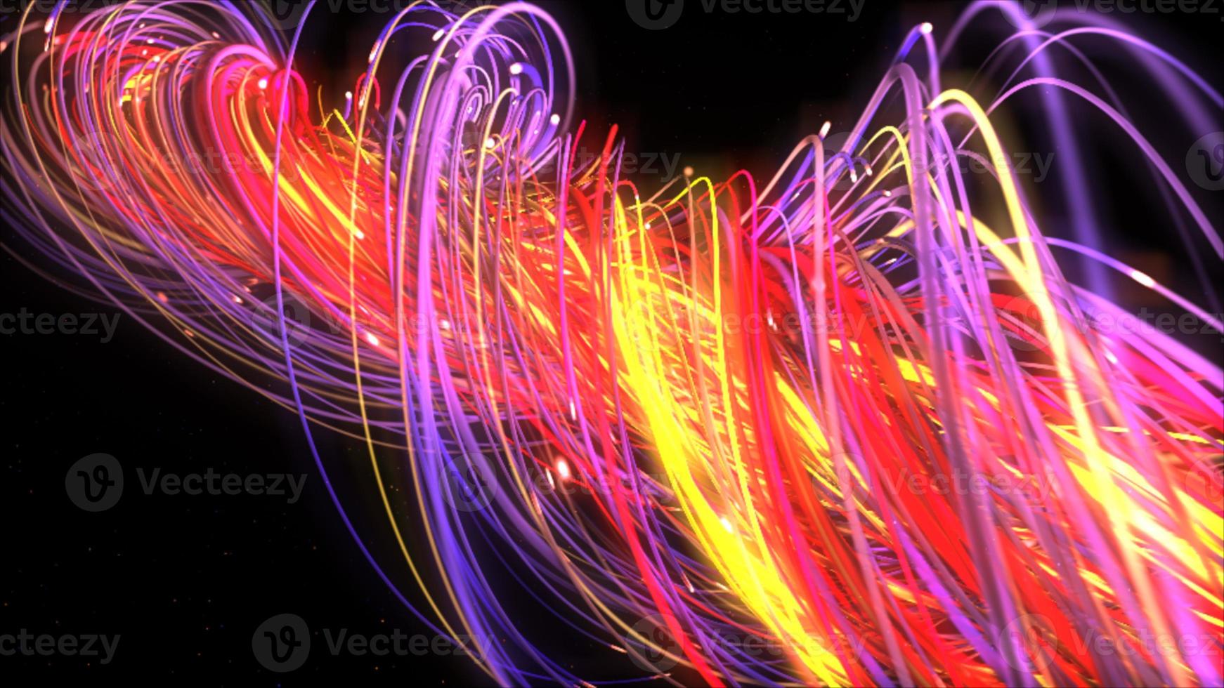 Digital neon multicolor strings lines twisting. Geometric abstract background photo