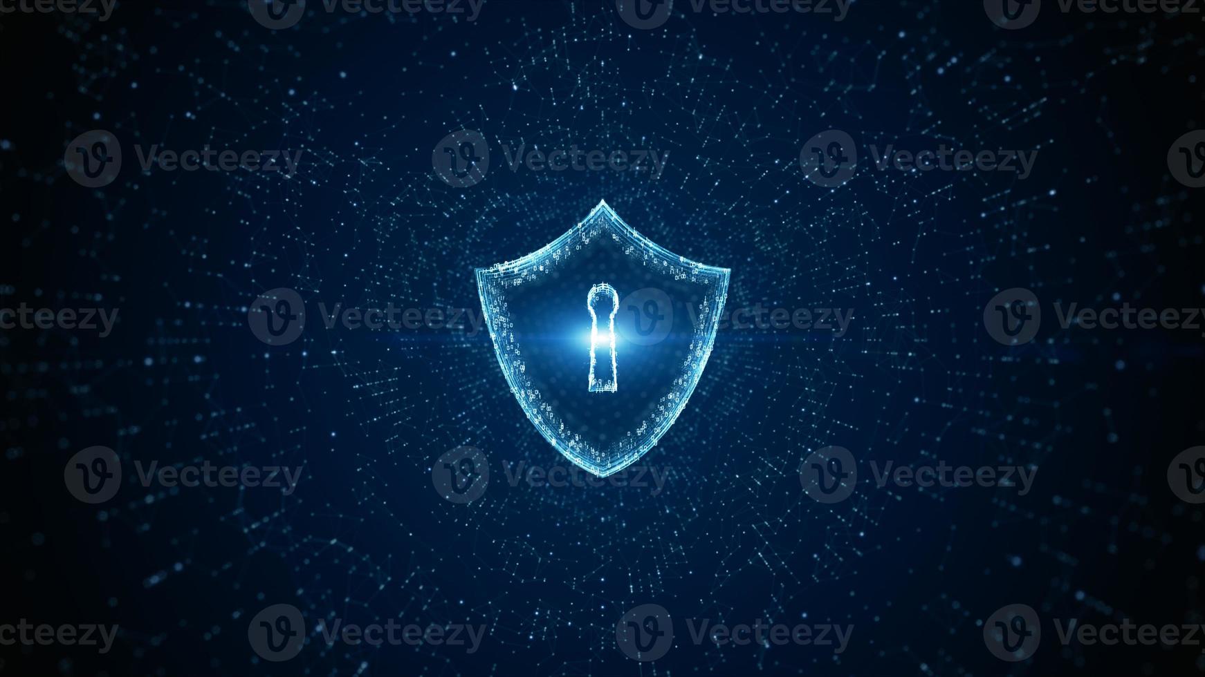 Shield Icon of cyber security. Digital data network protection. High-speed connection data analysis. Technology data binary code network conveying. Future technology digital background concept. photo