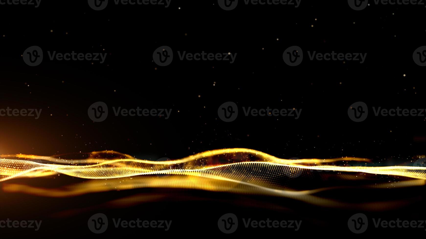Gold color digital particles wave flow abstract technology background concept photo