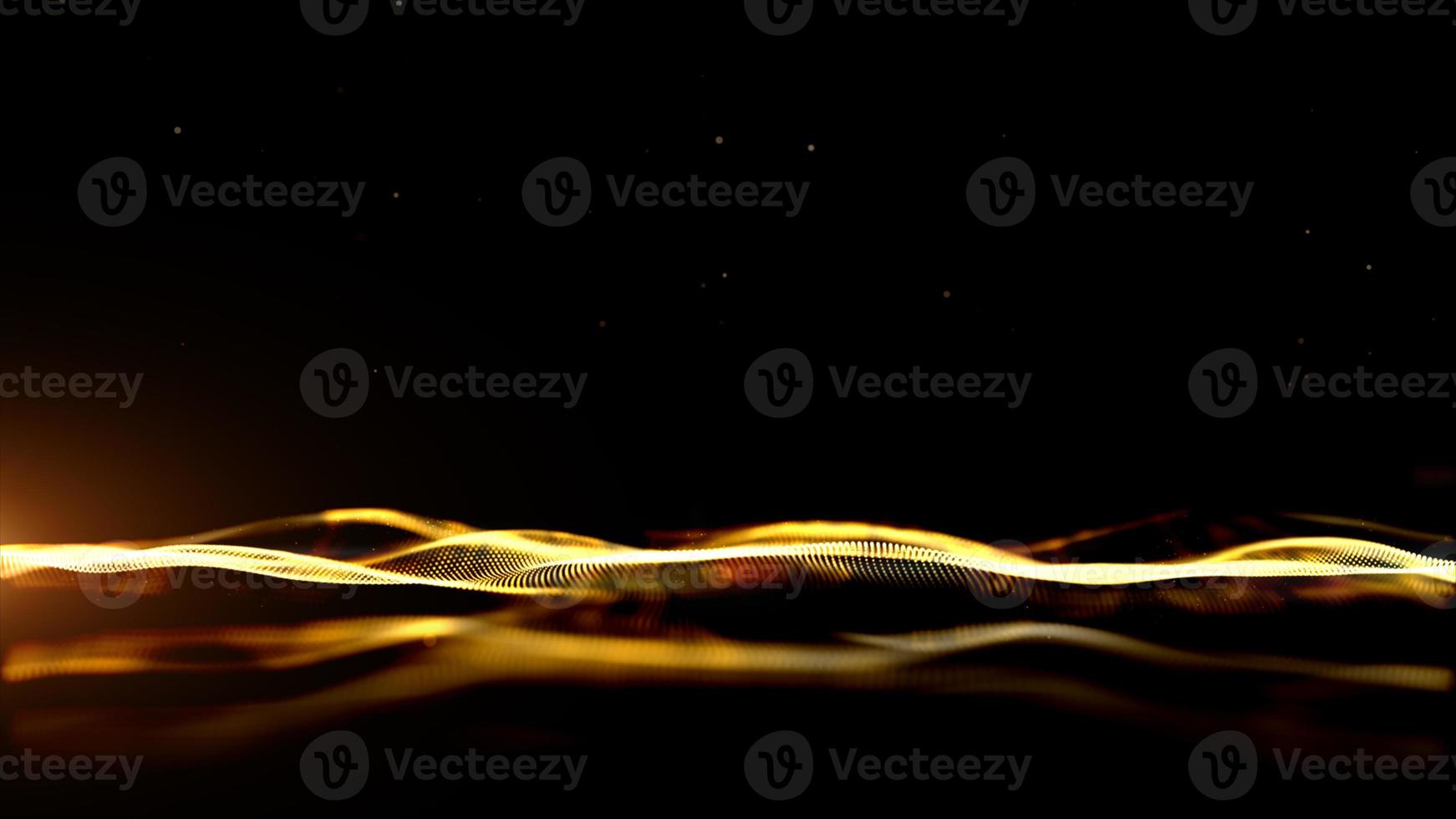 Gold color digital particles wave flow abstract technology background concept photo