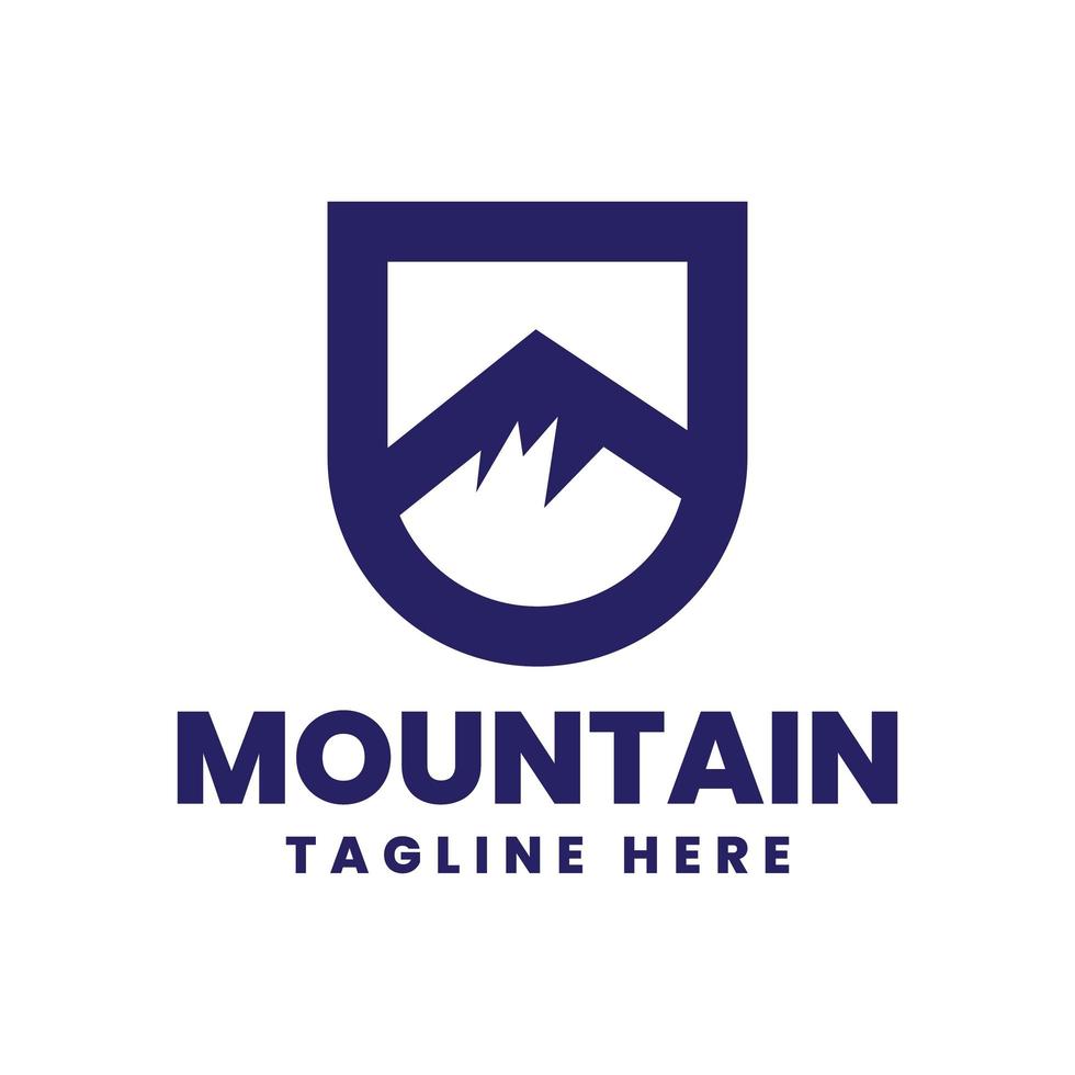 diseño de logotipo de montaña con escudo vector