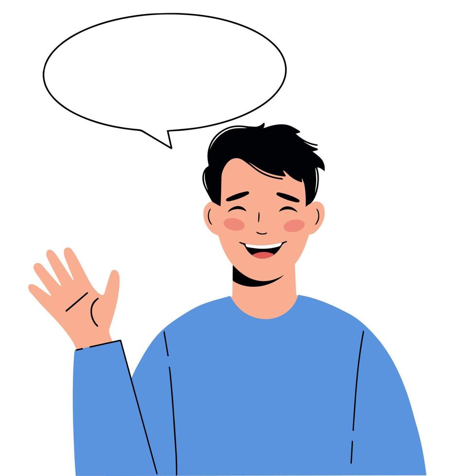 Illustration of young man with a greeting gesture. Man says hello vector