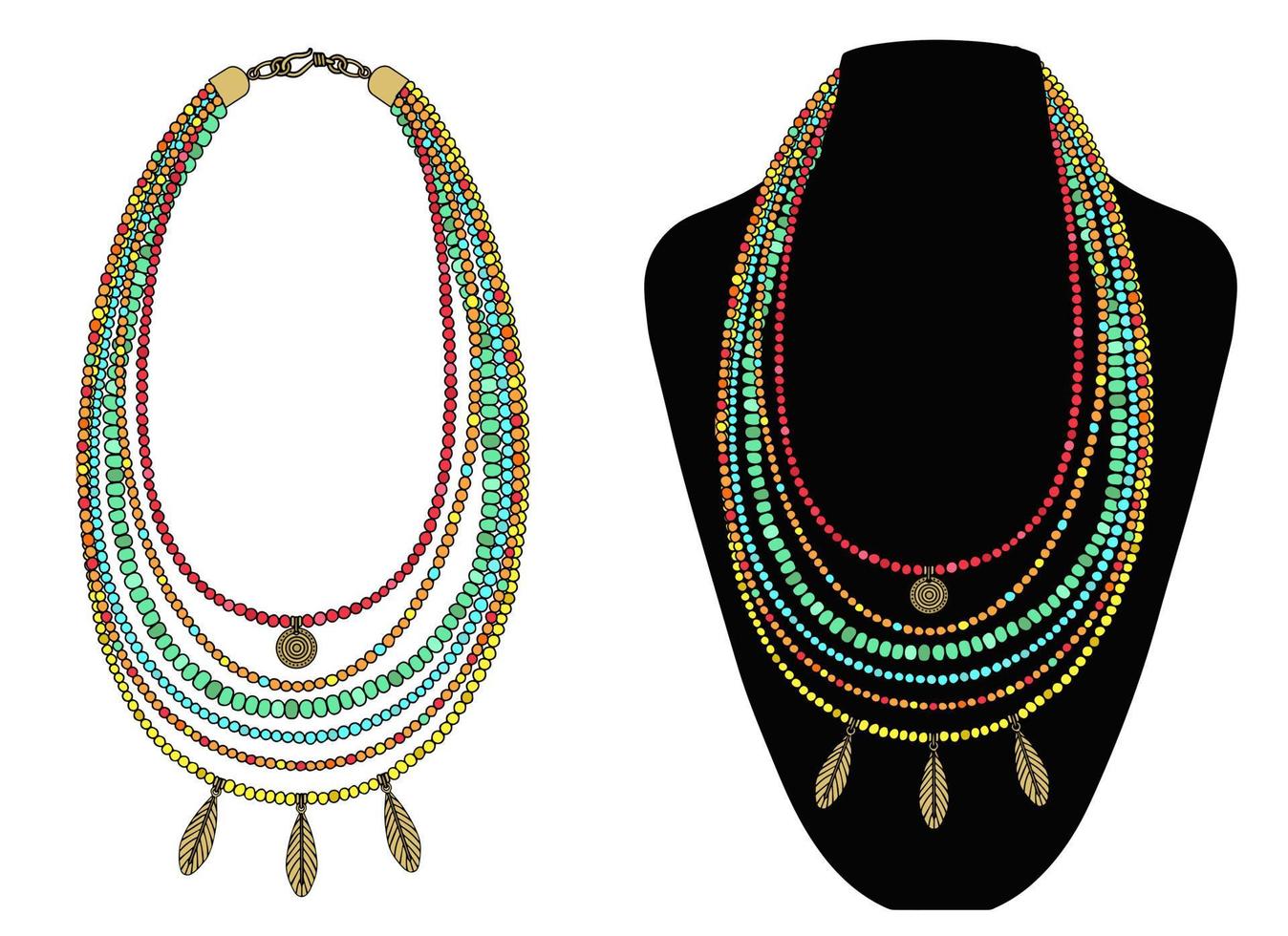 Bright boho style necklace with pendants vector