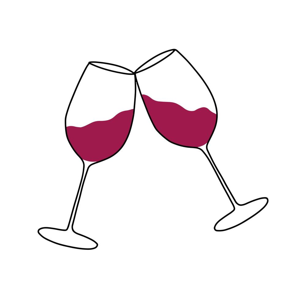 Glass with red wine. Isolated on a white background. Vector illustration in doodle style.