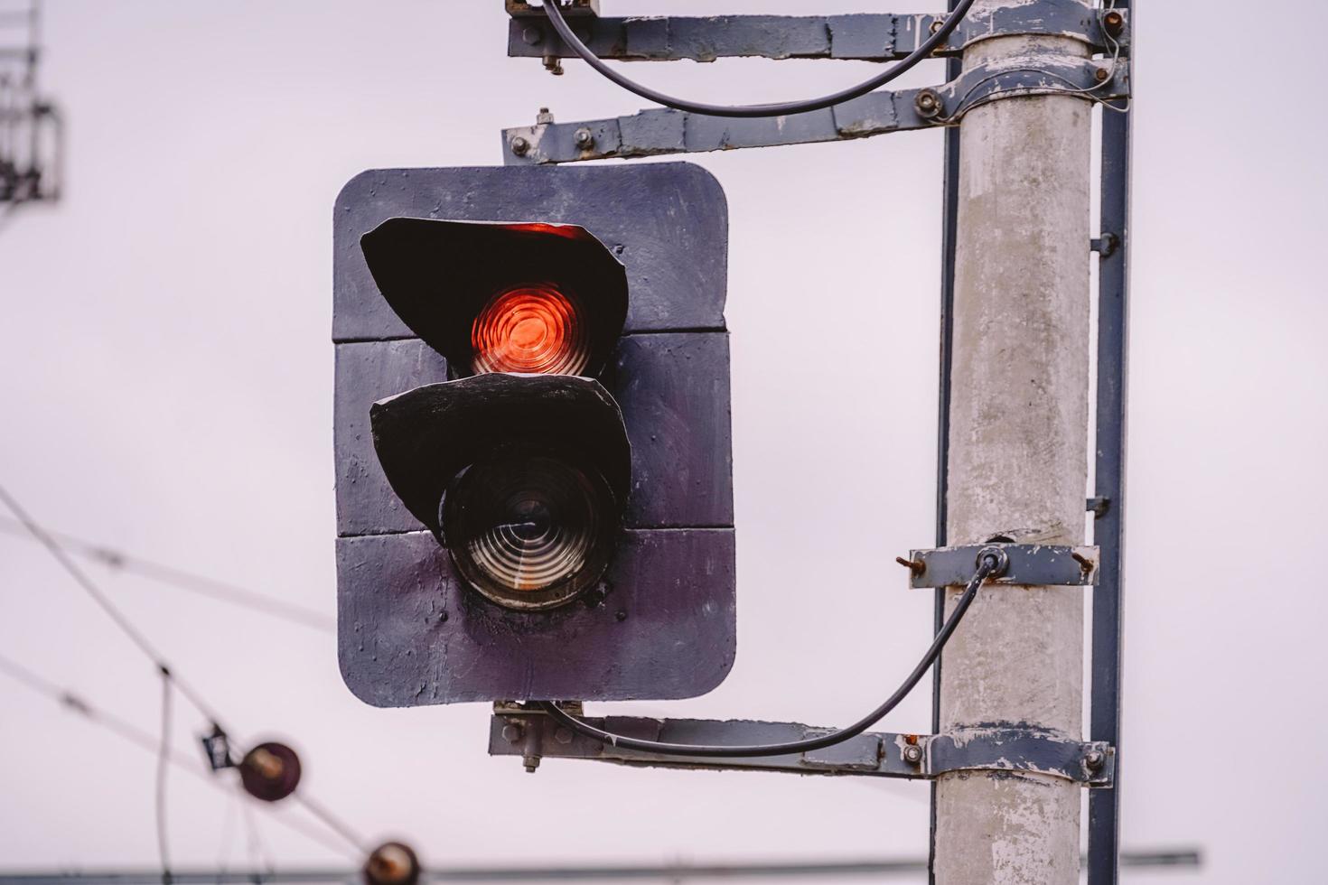 Railway traffic light with red light. Simferopol, Crimea photo