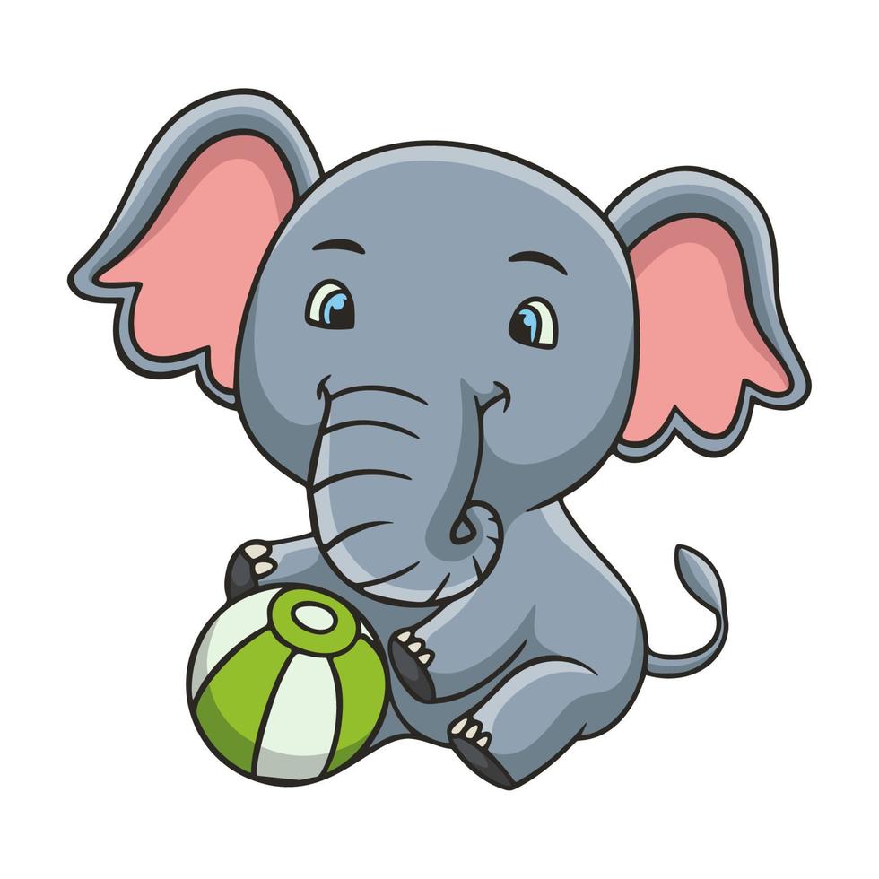 elefante de ilustración de dibujos animados sentado sosteniendo una pelota vector