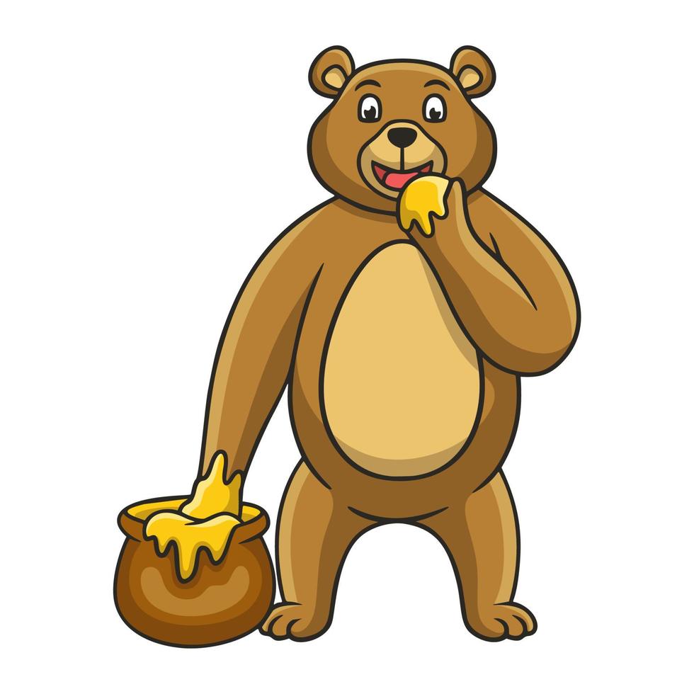 cartoon illustration bear eating honey vector