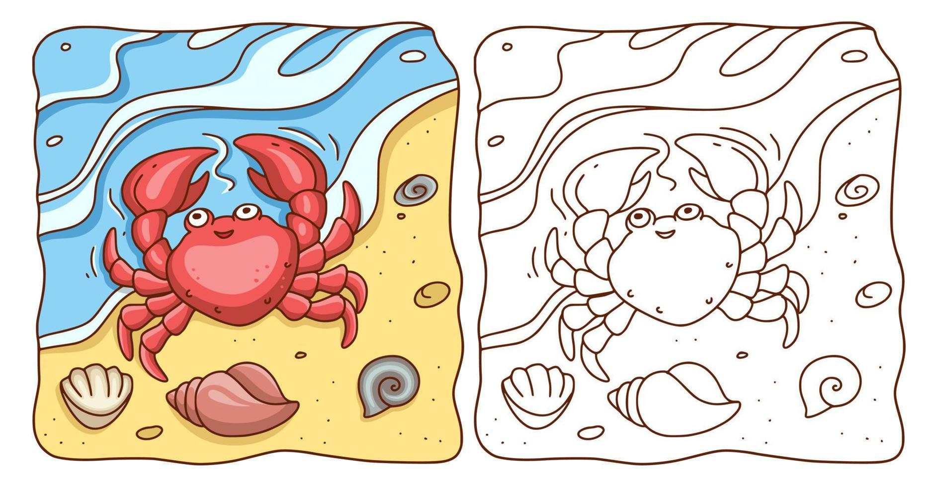 cartoon illustration beach crab coloring book or page for kids vector
