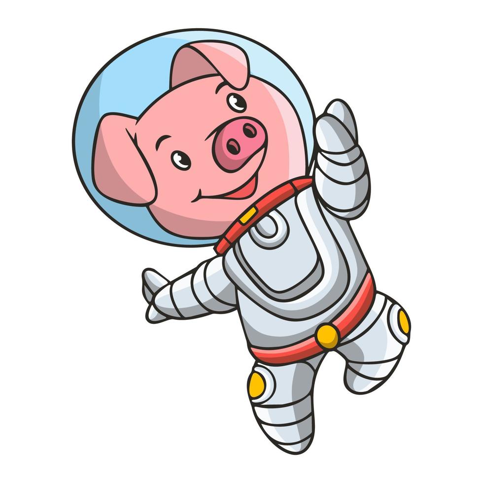 caricatura, ilustración, astronauta, cerdo vector