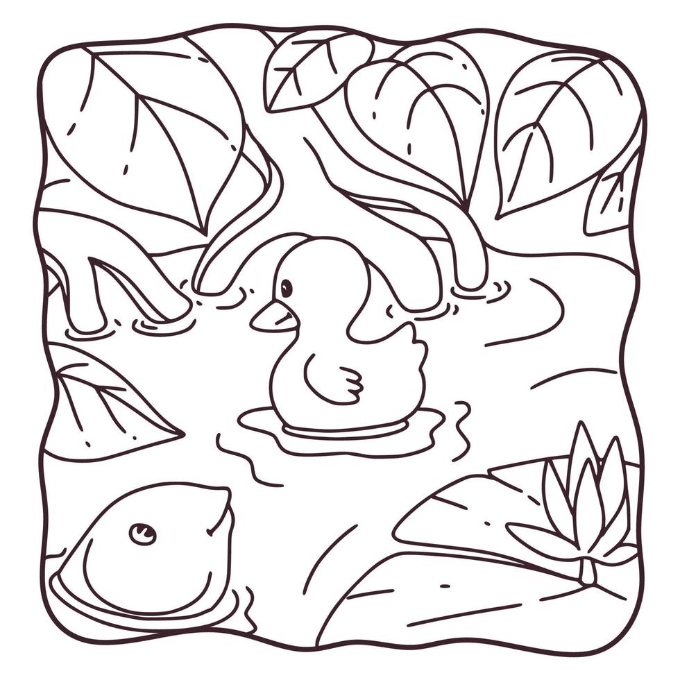 cartoon illustration swimming duck coloring book or page for kids black and white vector