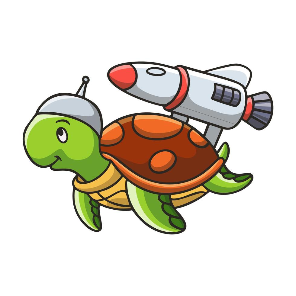 cartoon illustration turtle playing rocket vector