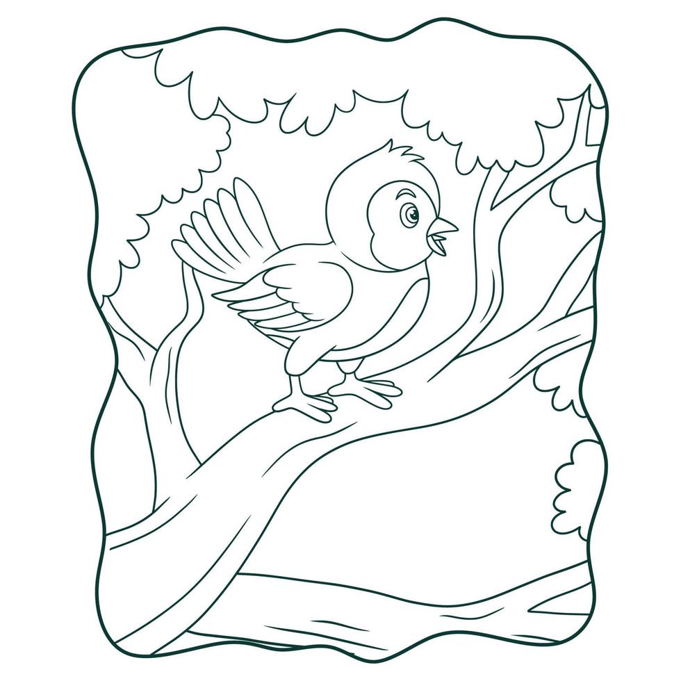 cartoon illustration birds chirping in the trees book or page for kids black and white vector