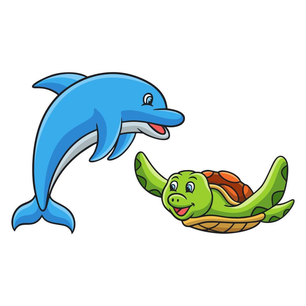 ilustración de dibujos animados vida submarina de tortugas y delfines  6656036 Vector en Vecteezy