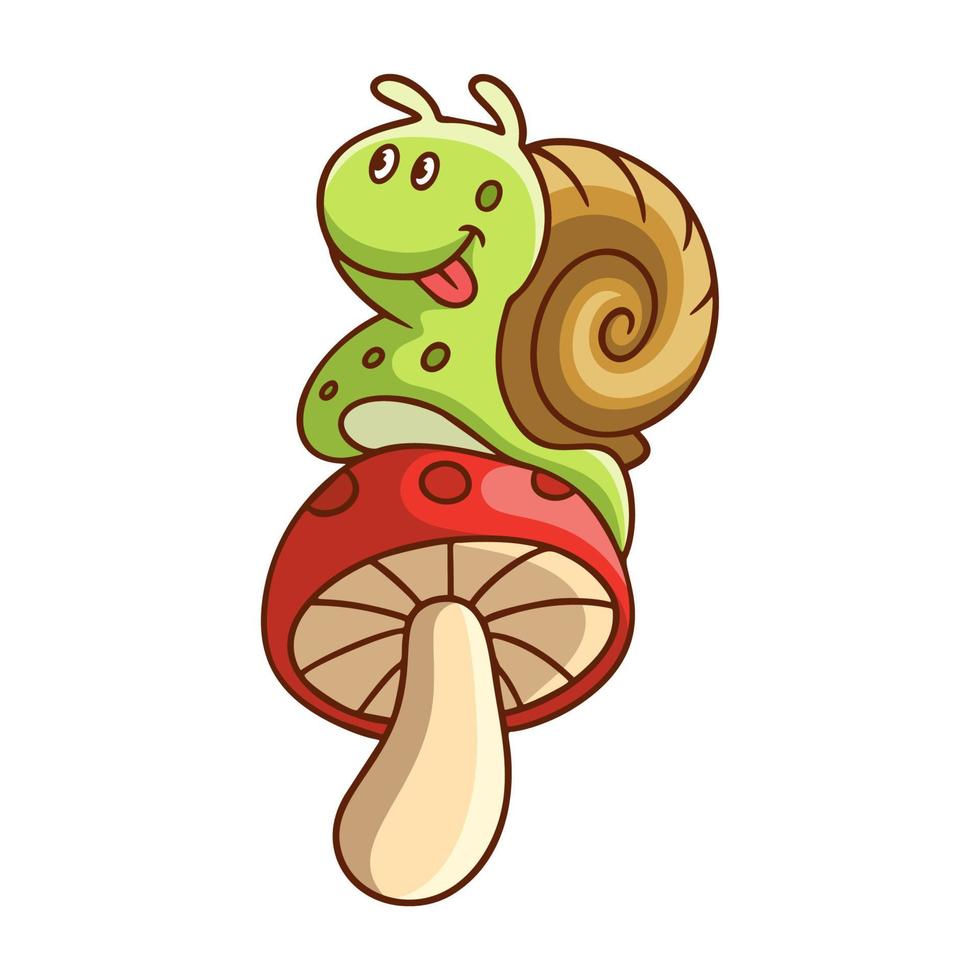 cartoon illustration the snail is on the mushroom vector