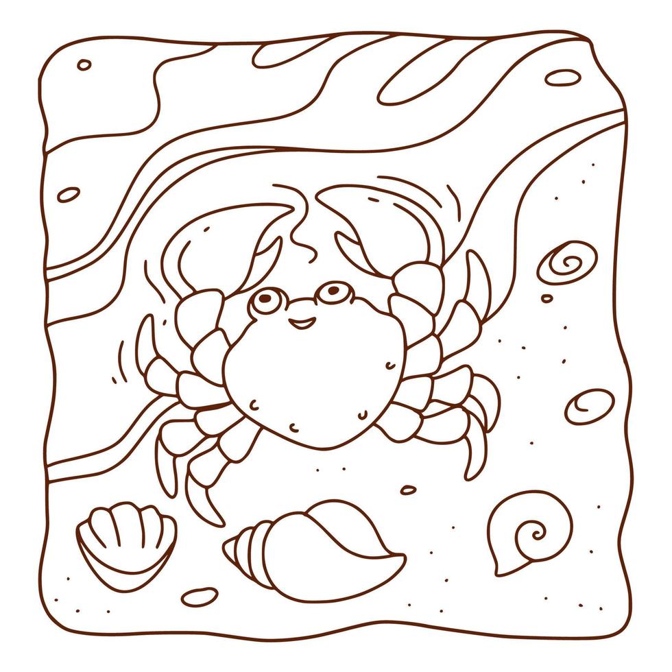 cartoon illustration beach crab coloring book or page for kids black and white vector