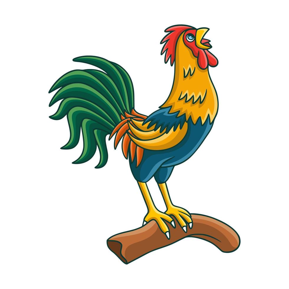 cartoon illustration rooster crowing vector