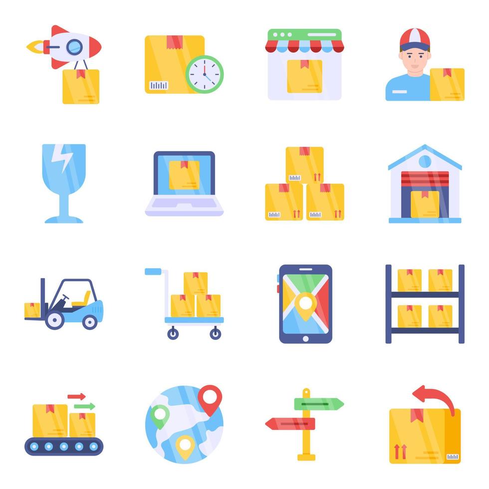 Pack of Shipment and Logistic Delivery Flat Icons vector