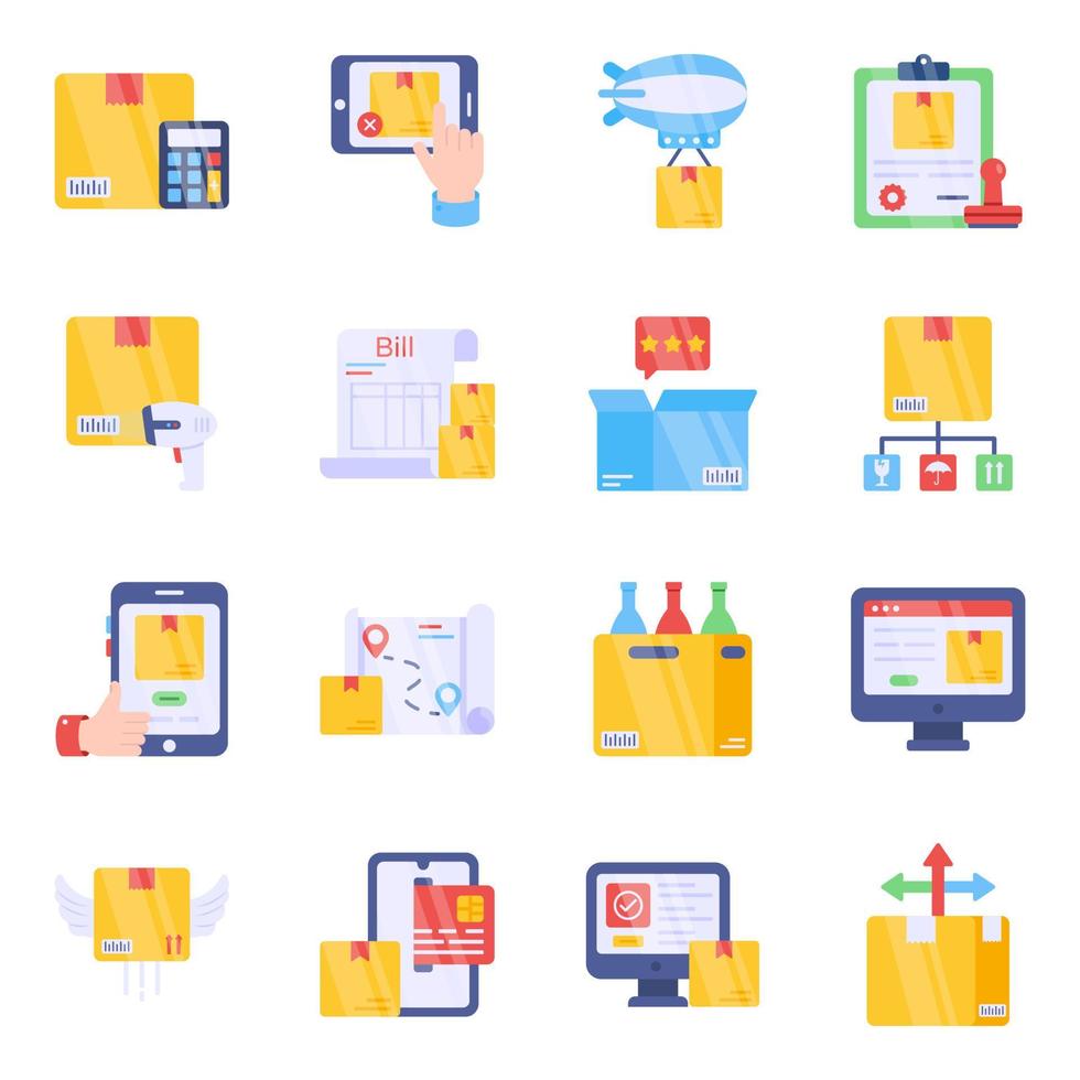 Pack of Logistic and Cargo Flat Icons vector