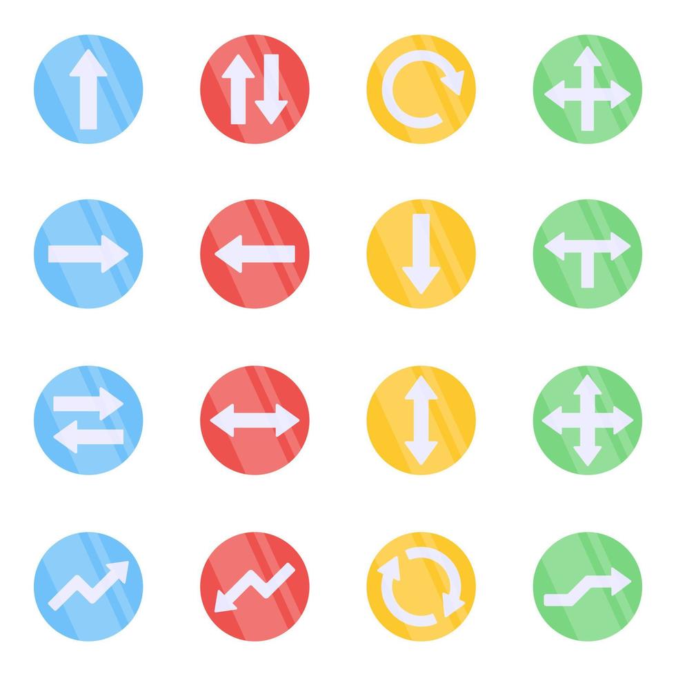 Pack of Directional and Navigational Arrows Flat Icons vector
