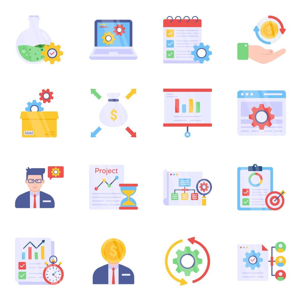 Pack of Business Management Flat Icons vector