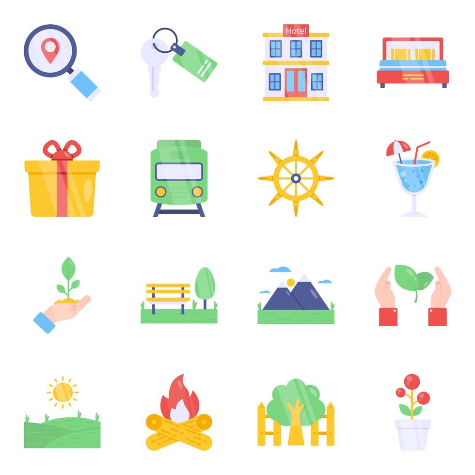 Pack of Travel and Tour Flat Icons vector