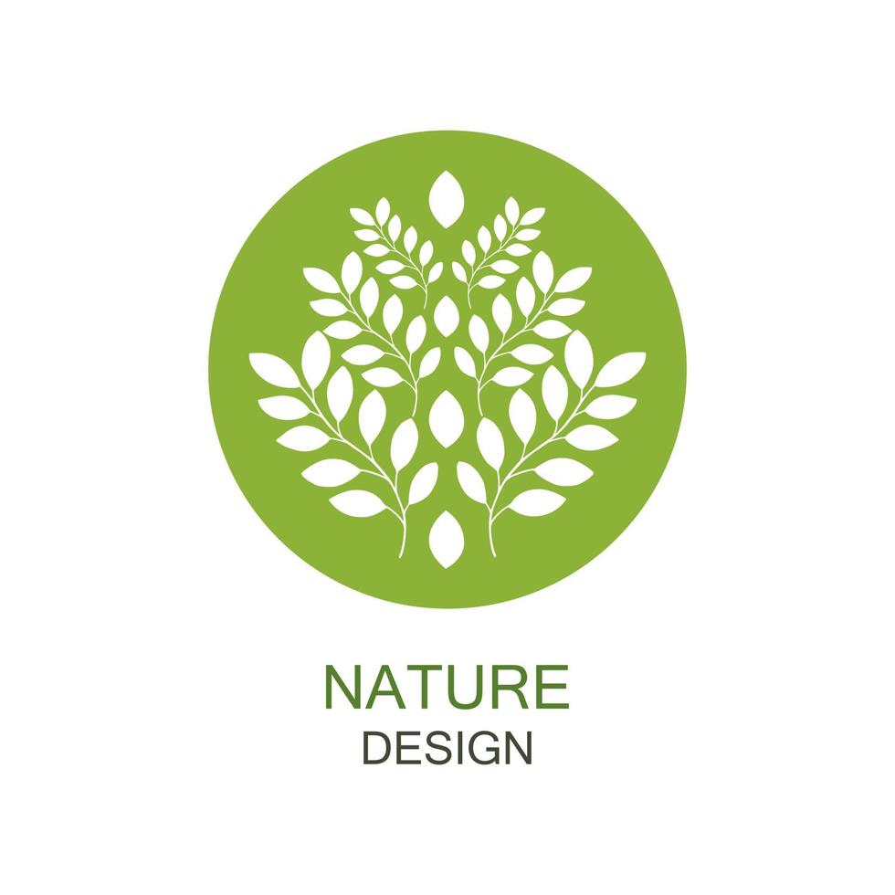 logotipo verde redondo con ramas de hojas blancas aisladas en fondo blanco. diseño vectorial moderno para productos naturales, floristería, cosmética, ecología, comida saludable y spa vector