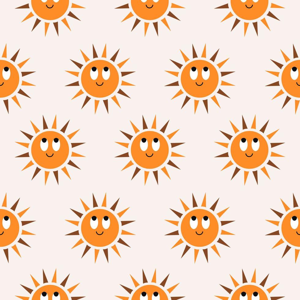 Minimalistic abstract seamless pattern with cute smiling sun vector