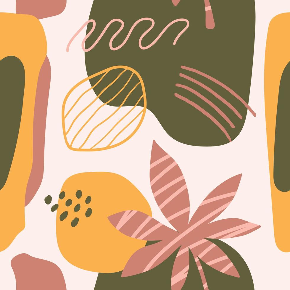 patrón abstracto moderno sin costuras con plantas tropicales, formas orgánicas y líneas. Fondo contemporáneo de collage creativo. plantilla de moda para el diseño. vector