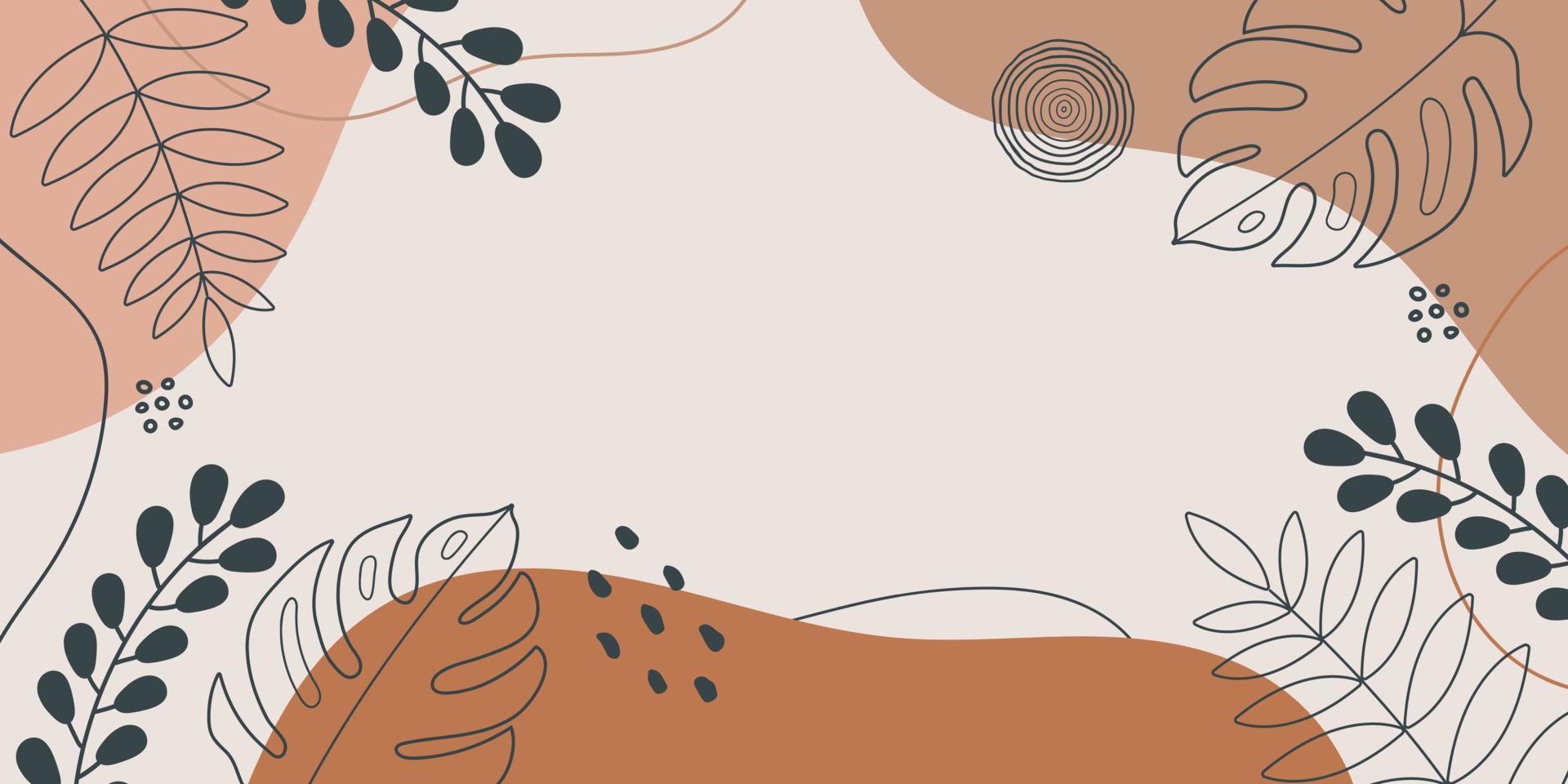 banner floral vectorial en estilo simple dibujado a mano con espacio de copia para texto para fondos y marcos de invitación de boda, historias de medios sociales, portada, fondos de pantalla. colores cálidos modernos vector