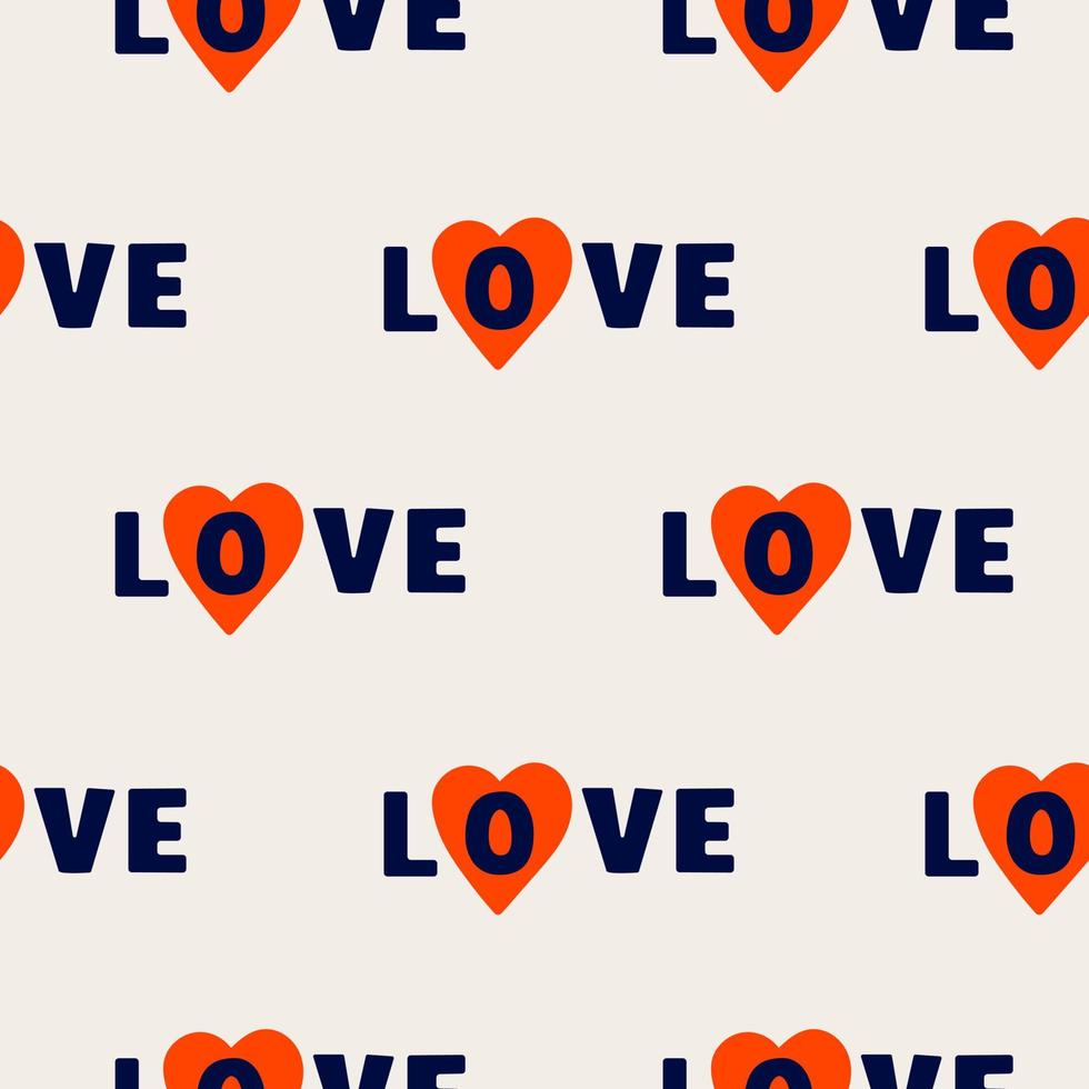patrón transparente de vector con la palabra amor y corazones sobre fondo pastel. diseño de moda para el día de san valentín, boda, tema de amor, textil, papel pintado, papel de envolver