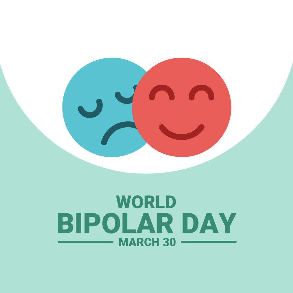 diseño para el día mundial del trastorno bipolar, conexión de pensamientos de salud mental del trastorno bipolar, icono de caras felices y tristes, ilustración vectorial. vector