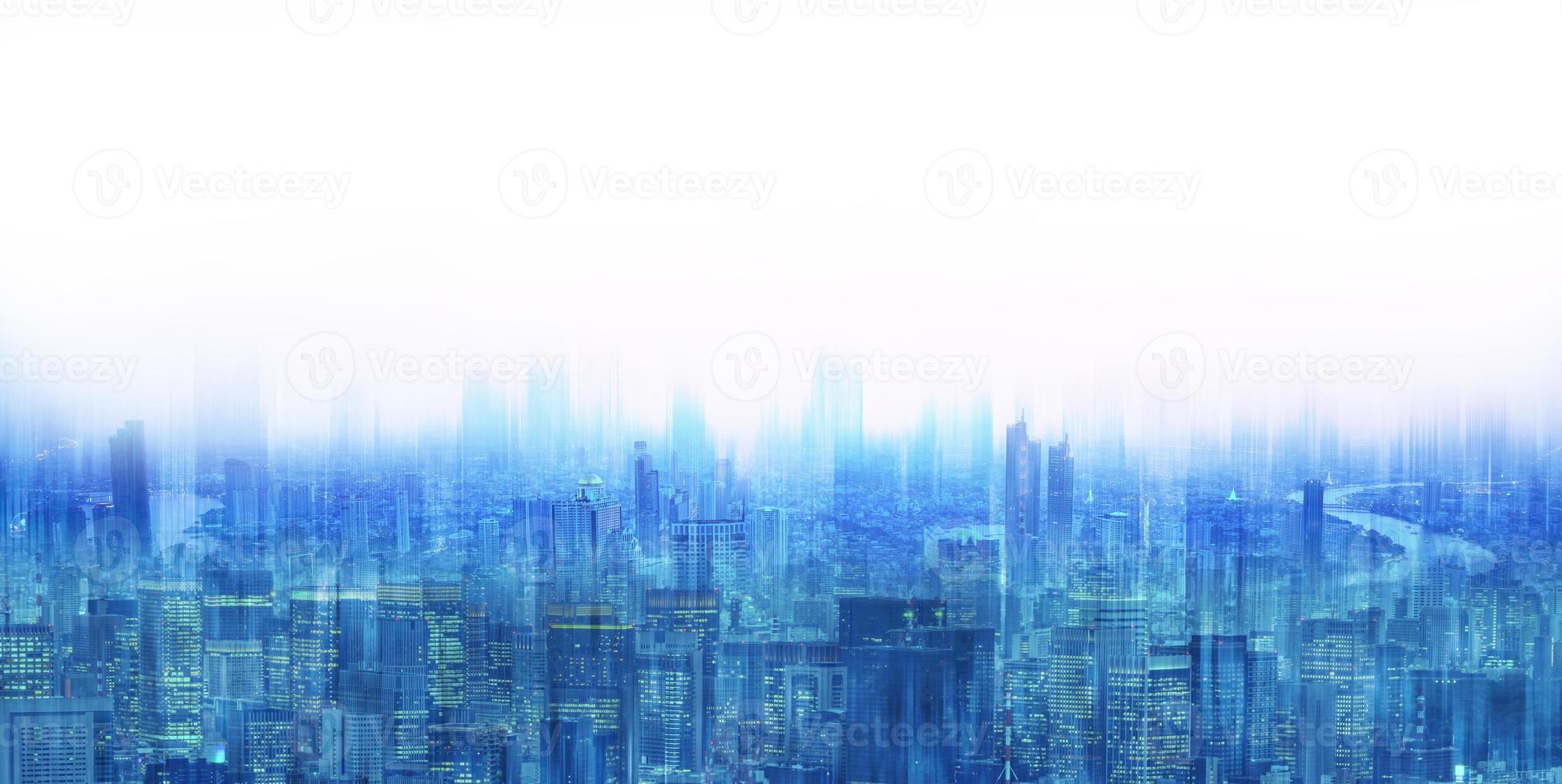 Double exposure vision of modern cityscape background photo