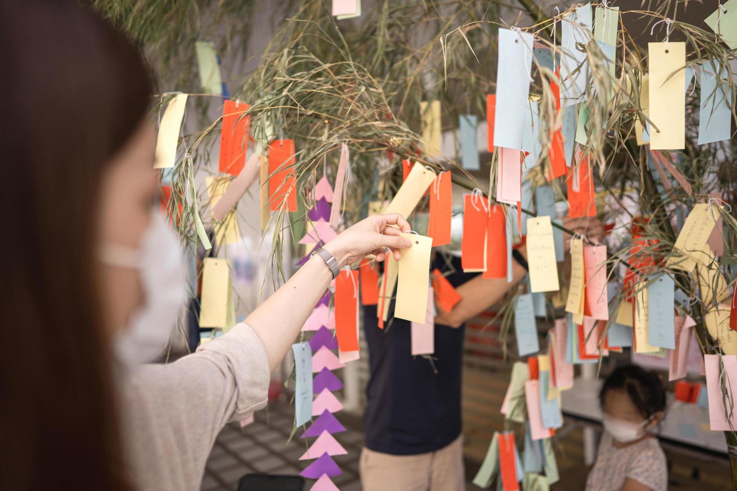 Tanabata japanese culture festival on july summer with asian people. photo