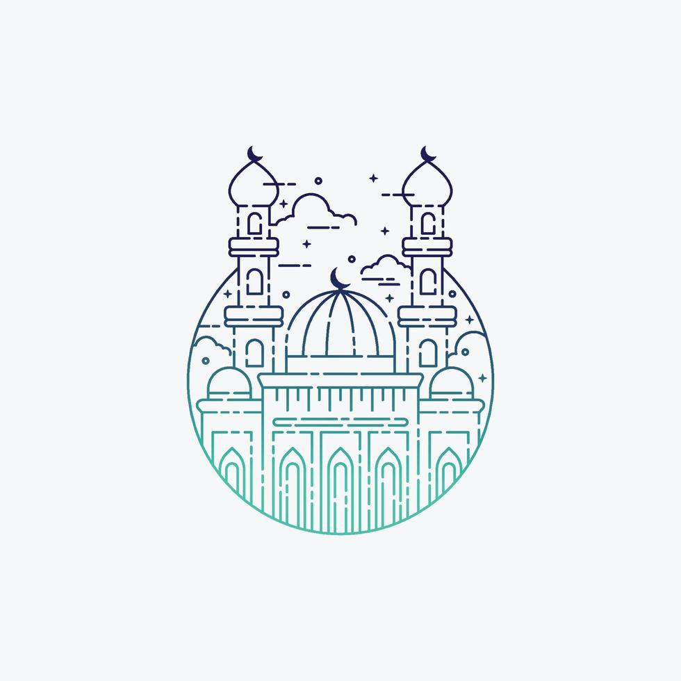 Line art style of a Mosque for Ramadhan Kareem, Adha, Iftar. Ramadhan kareem background. Ramadhan Kareem Celebration vector