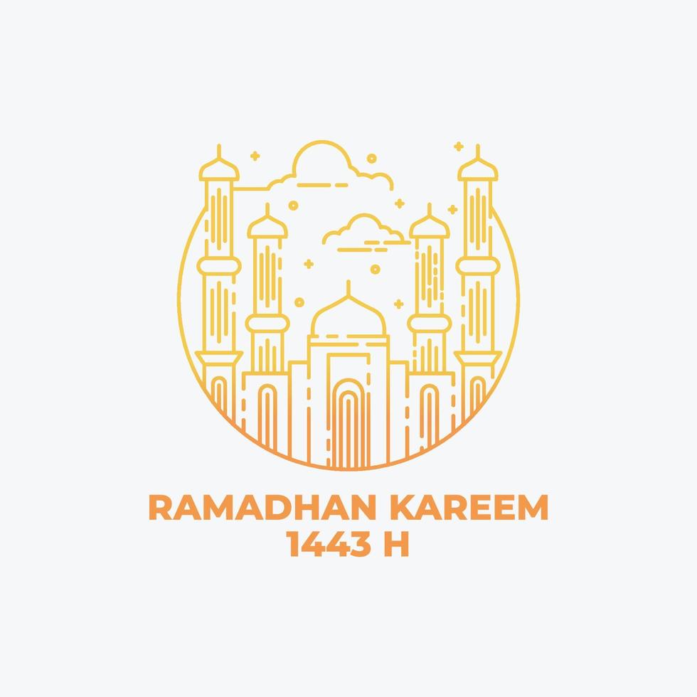 Illustration of a Mosque in line art style. Ramadhan kareem background. Ramadhan Kareem design vector illustration